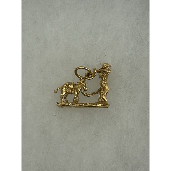 Cute Gold Tone Miner& Mule Pendant/ Charm - Picture 2 of 3